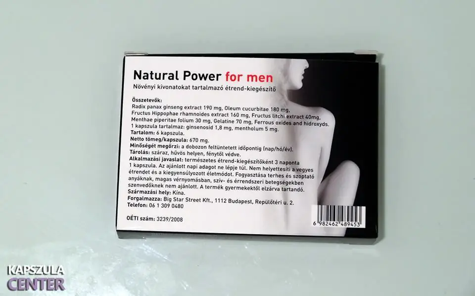 Natural Power for men potencianövelő hátoldal