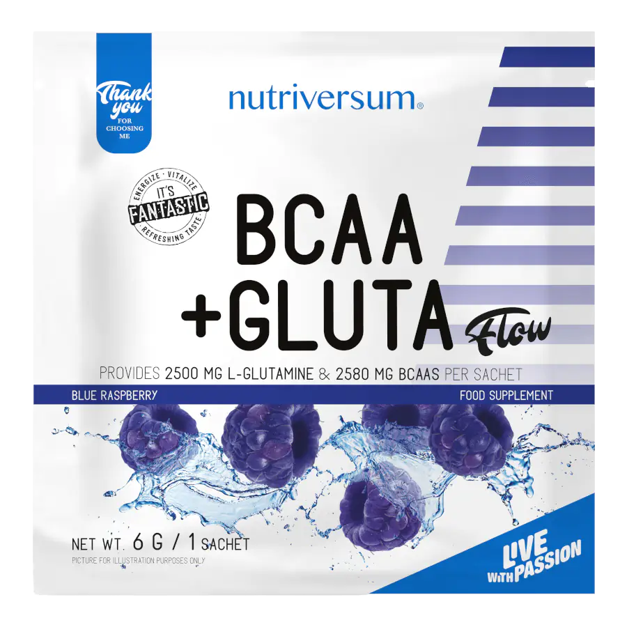 BCAA+GLUTA - 6 g - FLOW - Nutriversum - kék málna