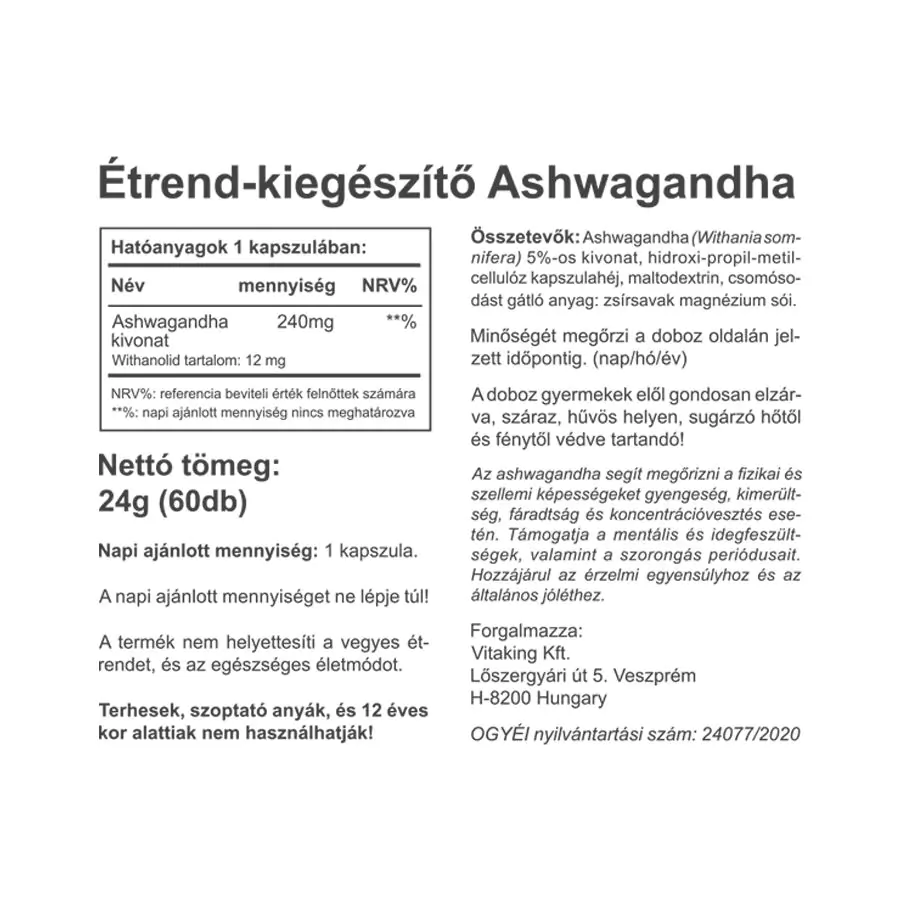 Ashwagandha kivonat 240mg - 60 kapszula - Vitaking