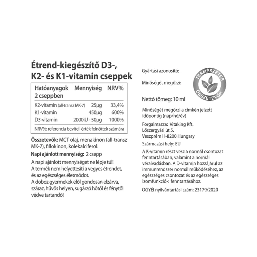 D3+K2+K1-vitamin CSEPPEK - 10ml - Vitaking