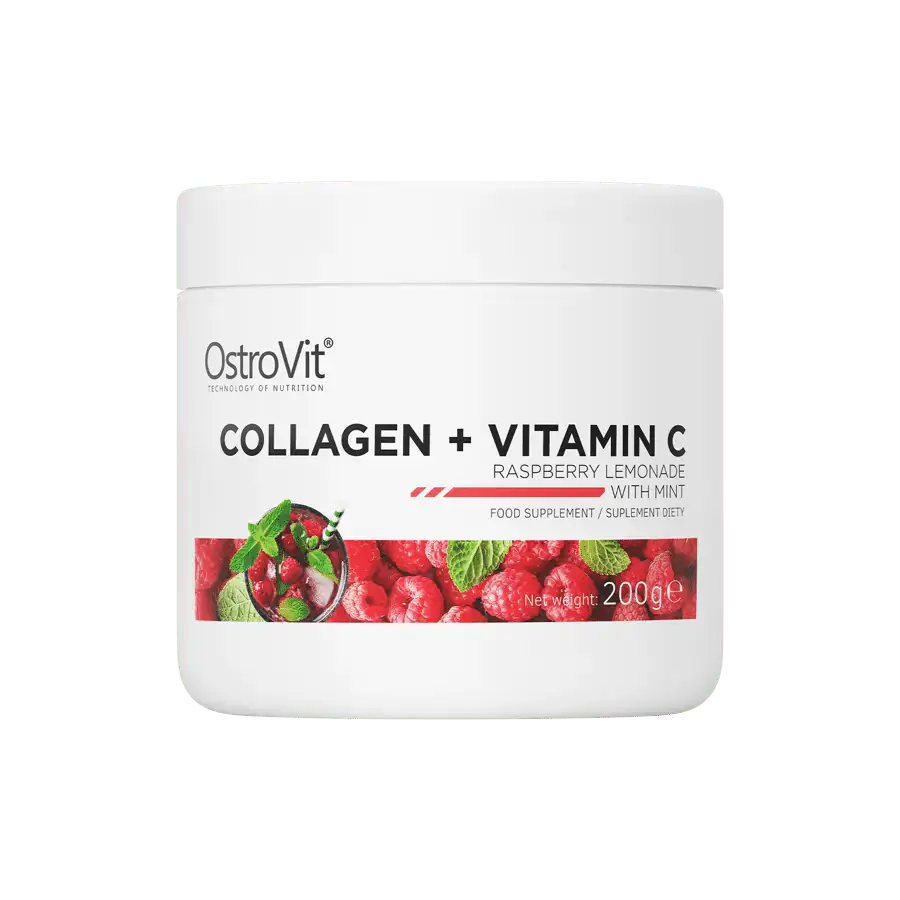 Kollagén + C-vitamin - málna limonádé mentával - 200 g - OstroVit