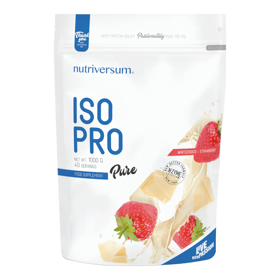 ISO PRO - 1 000 g - PURE - Nutriversum - fehércsokoládé-eper