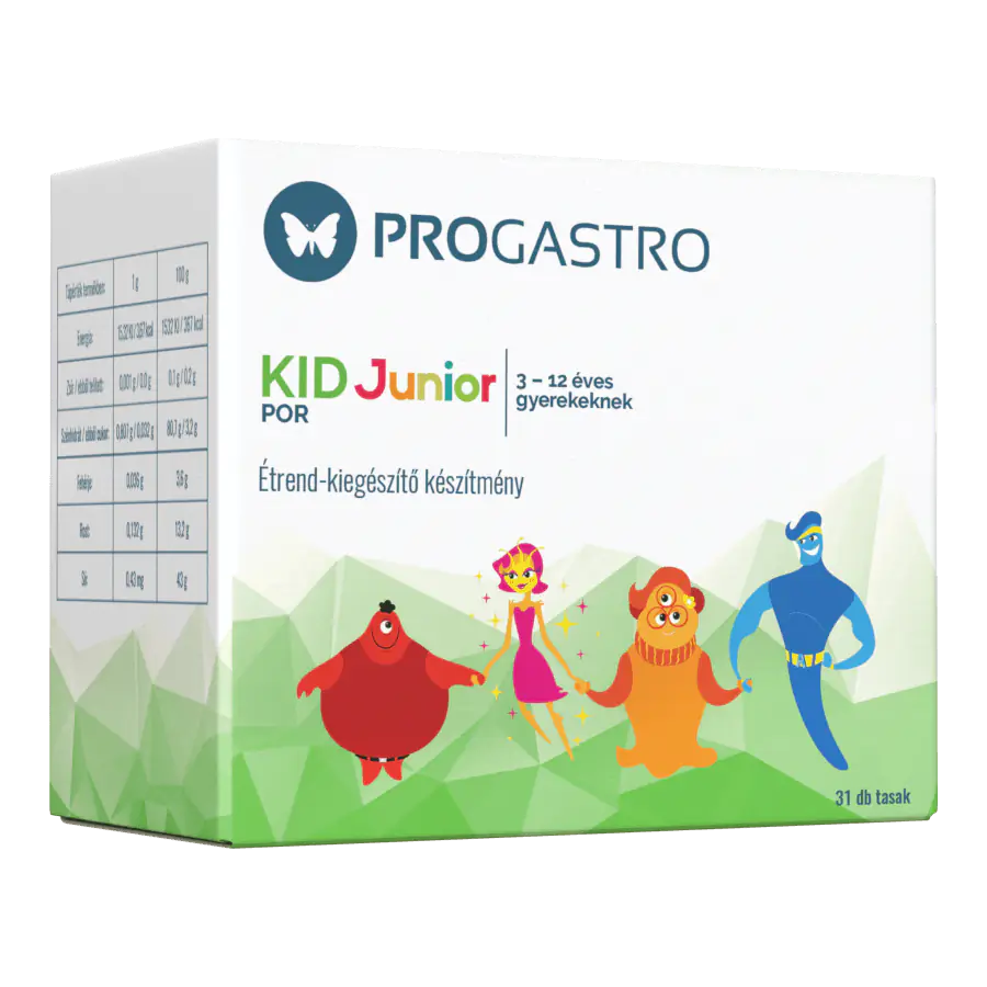 ProGastro KID Junior - Élőflórát tartalmazó étrend-kiegészítő készítmény 3-12 éves gyerekeknek (31 db tasak)