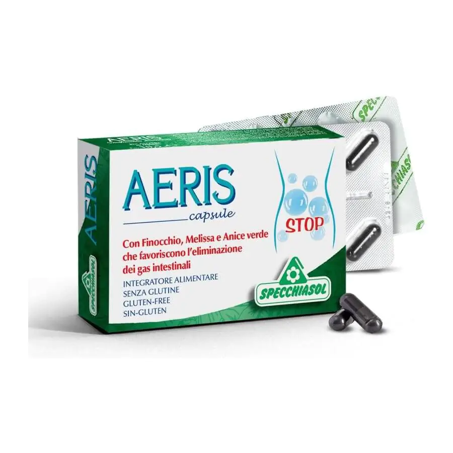 AERIS kapszula - növényi szén, gyógynövények, illóolajok és mangán a jó emésztésért - 30 kapszula - Specchiasol