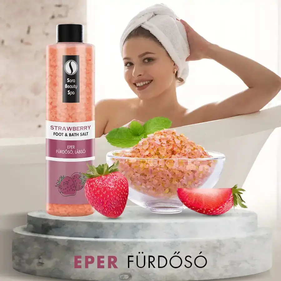 Frissítő Fürdősó és Lábáztató Só - Eper - 330g - Sara Beauty Spa