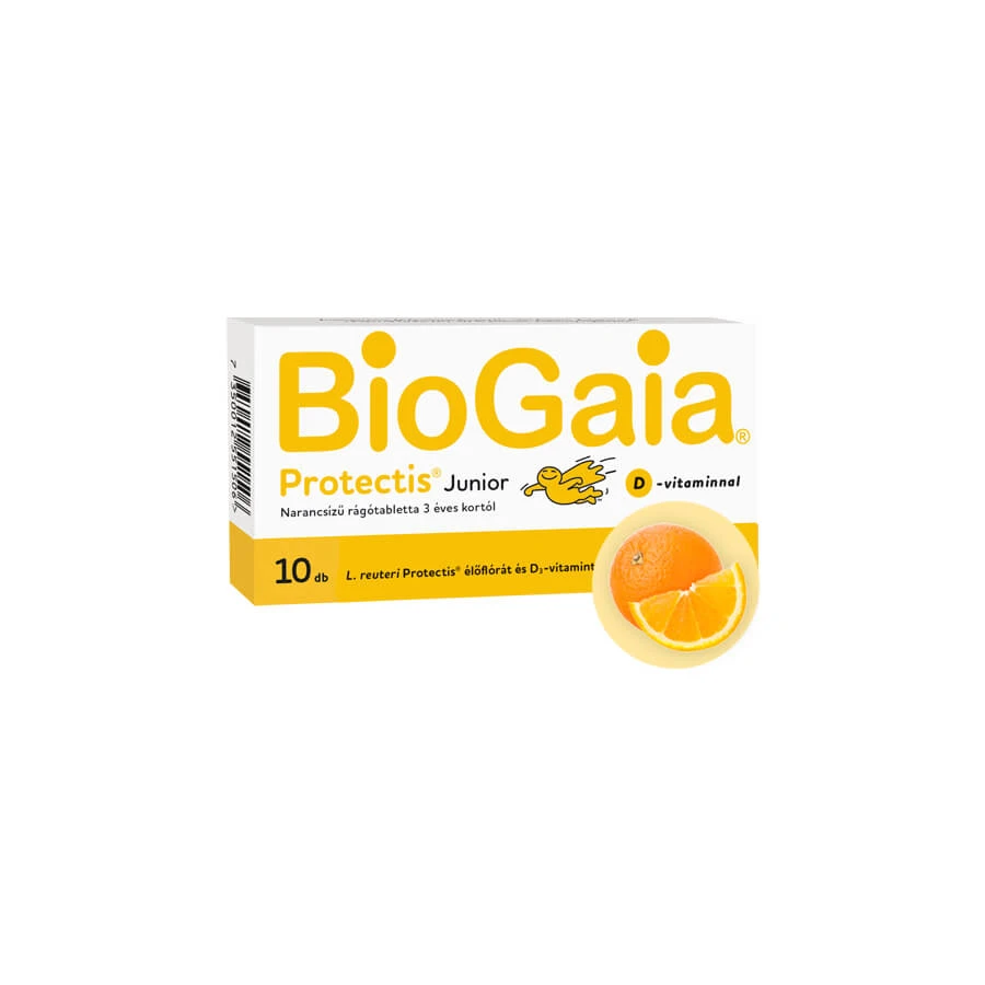 BioGaia Protectis Junior + D-vitamin, étrend-kiegészítő rágótabletta, 3 éves kortól - 10 db