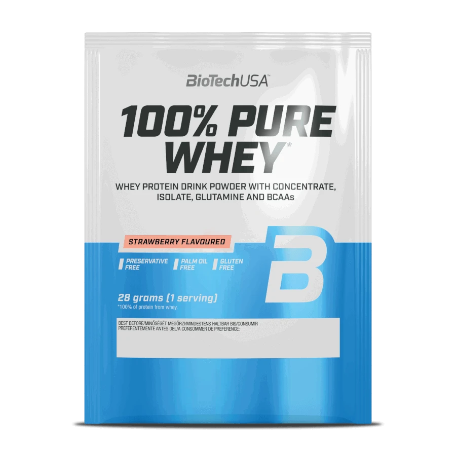 100% Pure Whey tejsavó fehérjepor - eper - 28g - BioTech USA