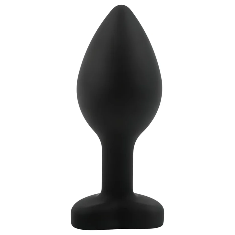 Sunfo - szilikon anál plug szív alakú sötét zöld kővel (fekete)