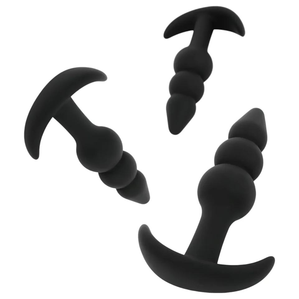 EasyToys - gömbös anál plug szett - 3 részes (fekete)
