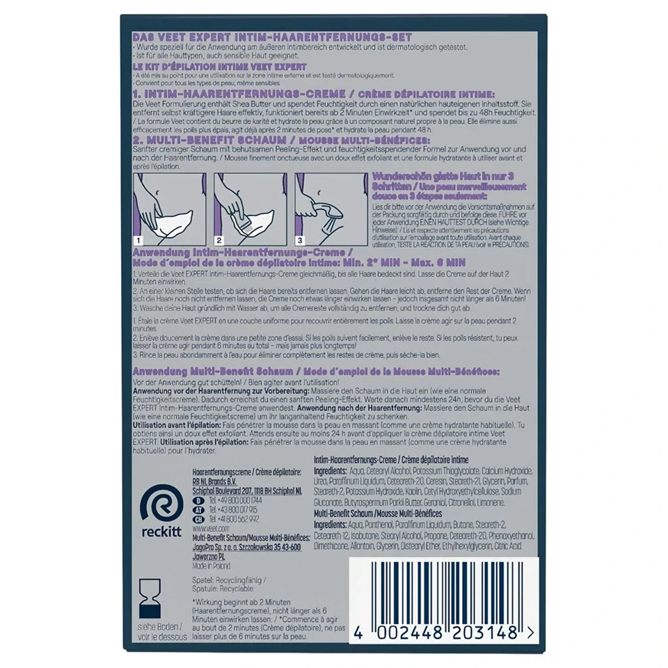 Veet - intim szőrtelenítő krém és hidratáló hab nőknek (50+50ml)