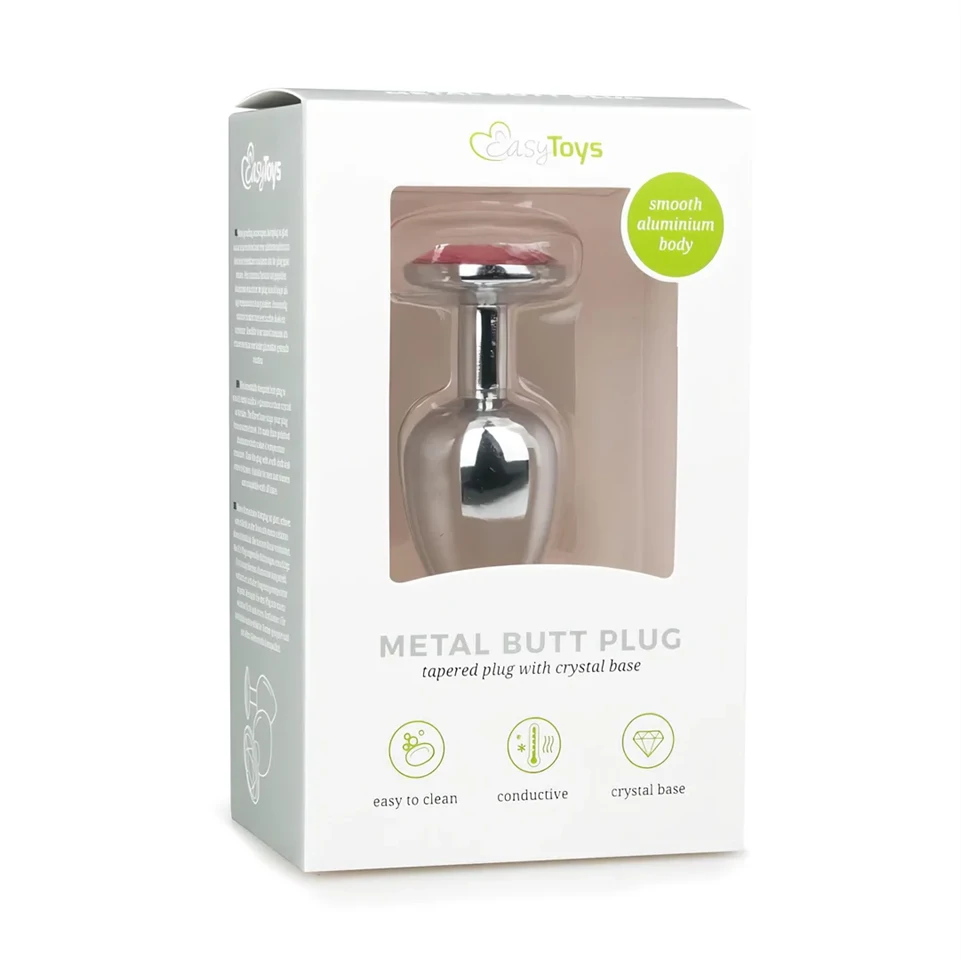 EasyToys Metal No.1 - pink köves kúp anál plug (ezüst, 2,7 cm)