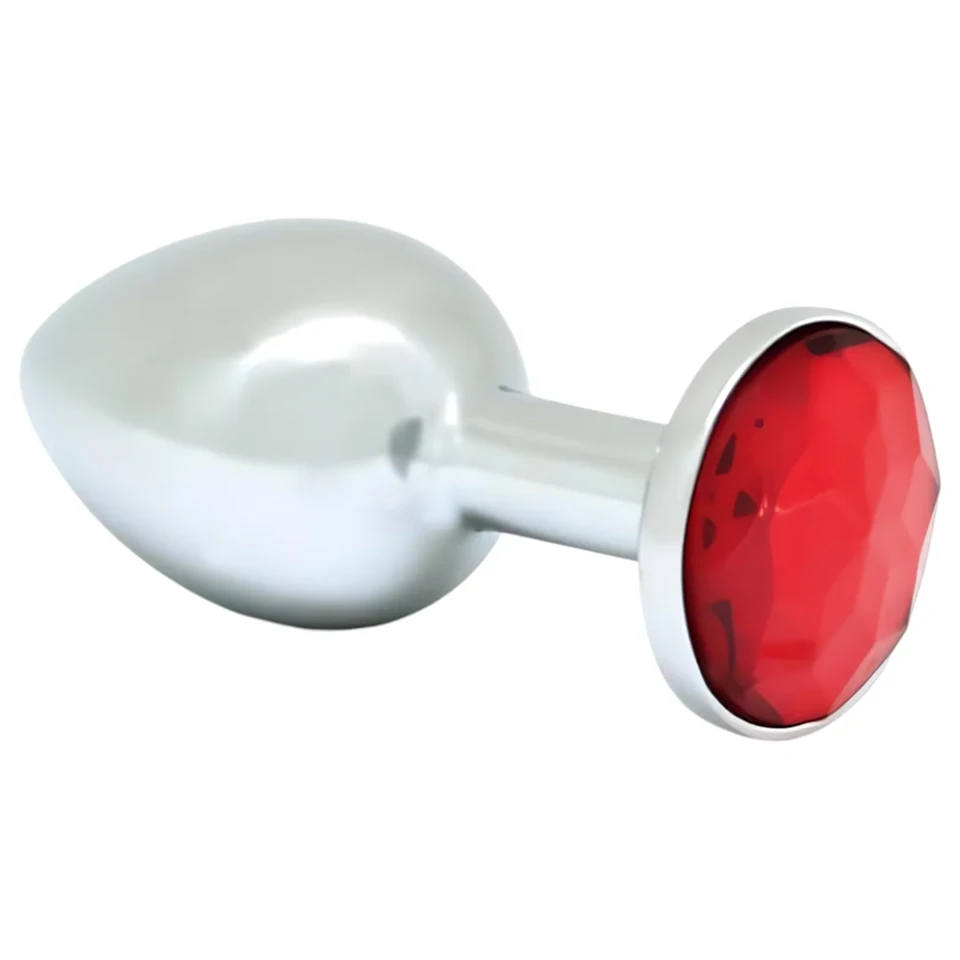 Rimba XS - piros köves, fém butt plug (ezüst)