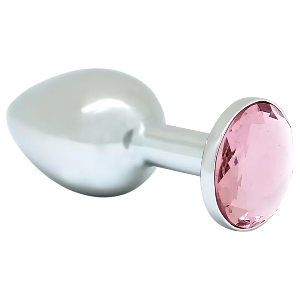 Rimba XS - pink köves, fém anál plug (ezüst)
