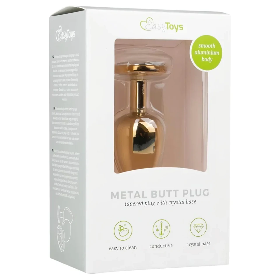 EasyToys Metal No.1 - fehér köves kúp anál plug (arany, 2,5 cm)