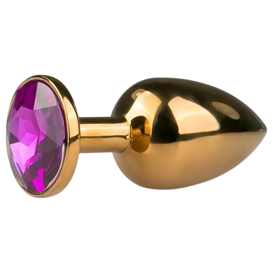 EasyToys Metal No.1 - lila köves kúp anál plug (arany, 2,5 cm)