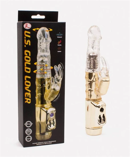 U.S. Gold Lover Vibrating & Rotating Penis Gold Clear