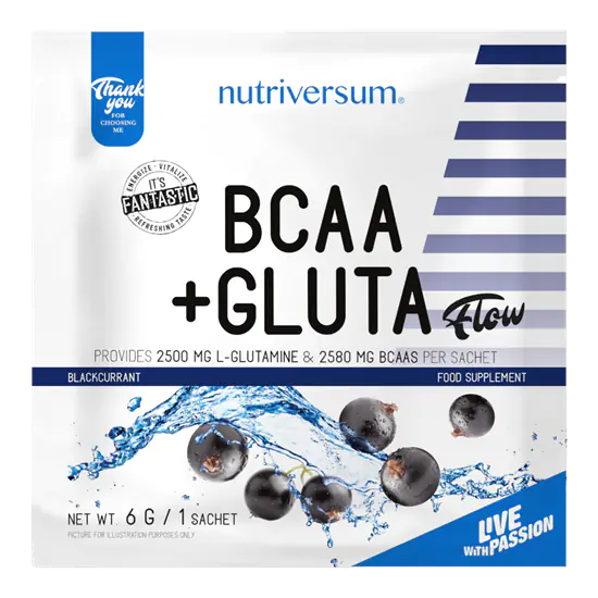 BCAA+GLUTA - 6 g - FLOW - Nutriversum - feketeribizli