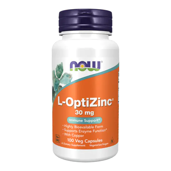 L-OptiZinc 30 mg - 100 vegán kapszula - NOW Foods