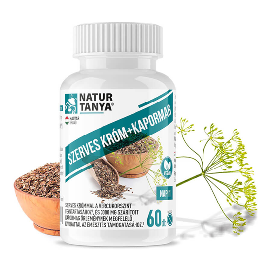 Natur Tanya Szerves KRÓM+KAPORMAG koncentrátum a vércukorszint fenntartásához, és az emésztés támogatásához - 60 tabletta - Natur Tanya [60 tabletta]