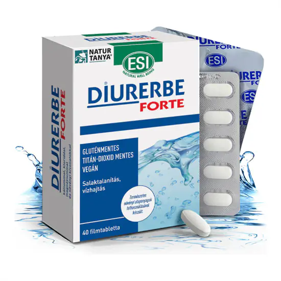 Diurerbe Forte filmtabletta - salaktalanítás, vízhajtás, standardizált gyógynövények, magnézium, kálium, klorid - 40 tabletta - ESI