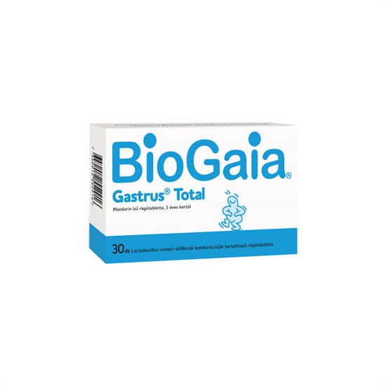BioGaia Gastrus Total, étrend-kiegészítő rágótabletta, 3 éves kortól [30 rágótabletta]