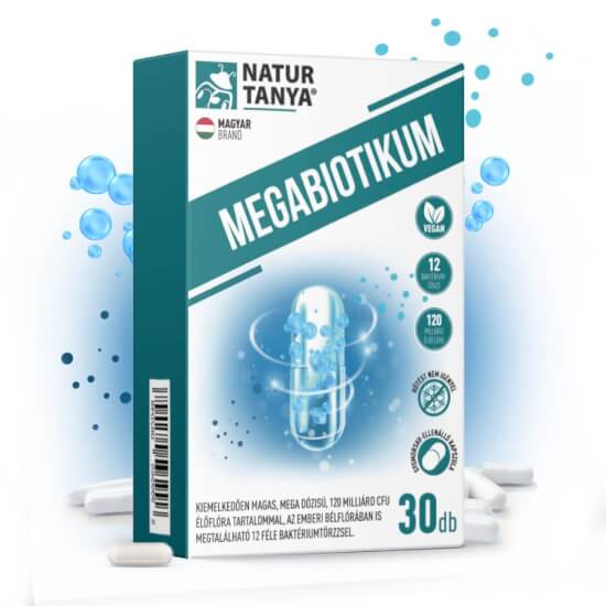 MEGABIOTIKUM - 12 féle baktériumtörzs, mega dózisú, 120 milliárd CFU élőflóra tartalom - 30 kapszula - Natur Tanya [30 kapszula]