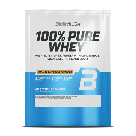 100% Pure Whey tejsavó fehérjepor - karamell-cappuccino - 28g - BioTech USA [28 g]