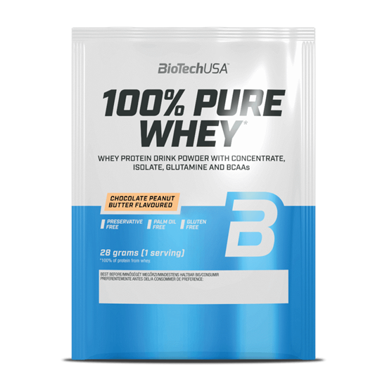 100% Pure Whey tejsavó fehérjepor - csokoládé-mogyoróvaj - 28g - BioTech USA [28 g]