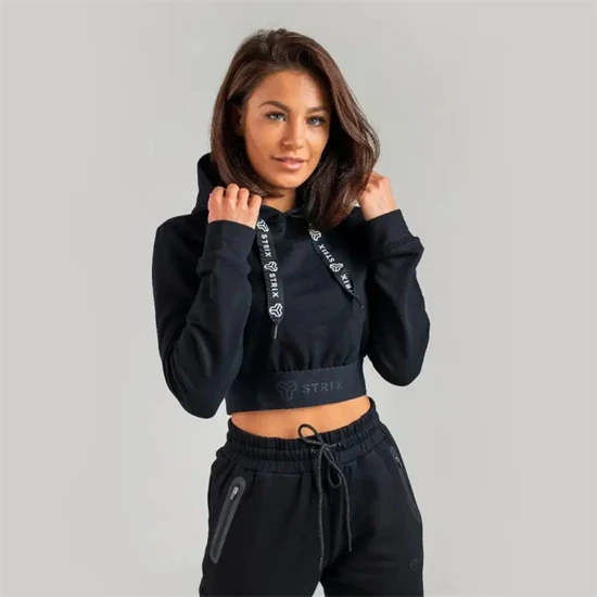 Essential Cropped Black női kapucnis pulóver - (XS) - STRIX