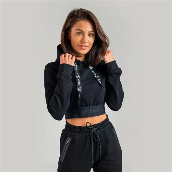 Essential Cropped Black női kapucnis pulóver - (M) - STRIX