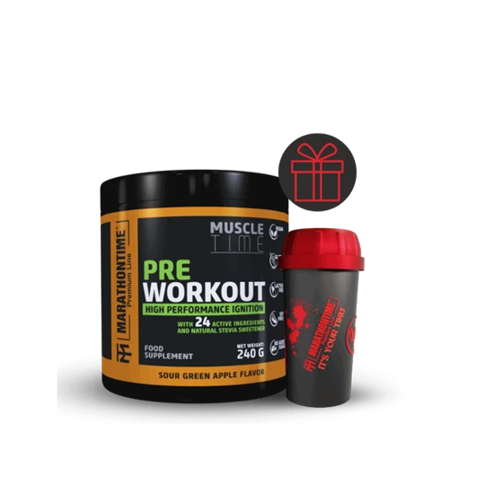 Pre Workout Edzés Előtti Energizáló Steviával és 24 értékes összetevővel - zöldalma ízben - Marathontime