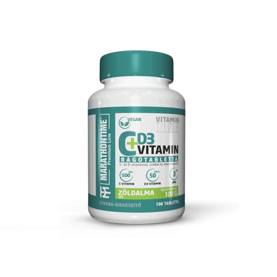 c+ d3-vitamin rágóTabletta - Spirulinával és Cinkkel - zöldalma ízben - Marathontime