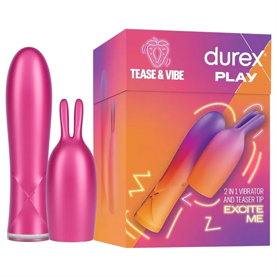 Durex Tease & Vibe - rúdvibrátor nyuszis csiklóizgatóval (pink)