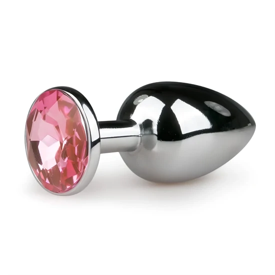 EasyToys Metal No.1 - pink köves kúp anál plug (ezüst, 2,7 cm)