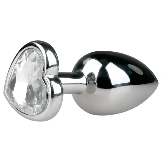 EasyToys Metal No.2 - anál plug szíves kővel (ezüst-fehér)